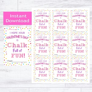 Chalk Full of Fun Valentine&#39;s Day Printable Tag -Instant Download - Chalk Label - Kids Non-Candy Valentine