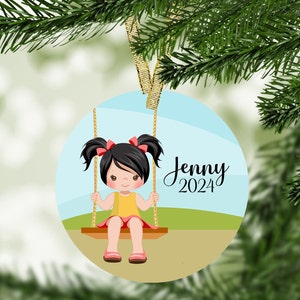 Girl on Swing Personalized Christmas Ornament - Toddler Ornament - Christmas Gift for girls - Keepsake Ornament