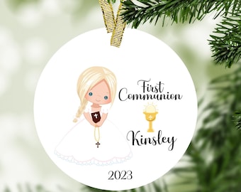 First Communion Christmas Ornament - Girl Communion Ornament, First Holy Communion, Keepsake Ornament,