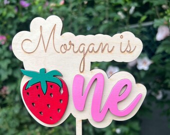 Berry First Birthday personalized Cake Topper - , Sweet One Birthday Party, Strawberry Birthday Topper, Strawberry Wood Topper