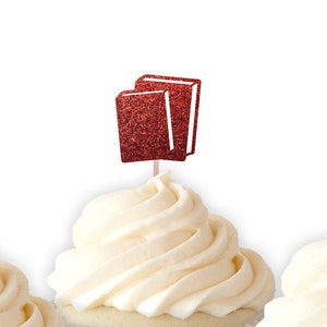 Book Cupcake Toppers, Teacher Graduation, Librarian Retirement Party, Party Decor, Book lover, Birthday Party, Books Food Picks