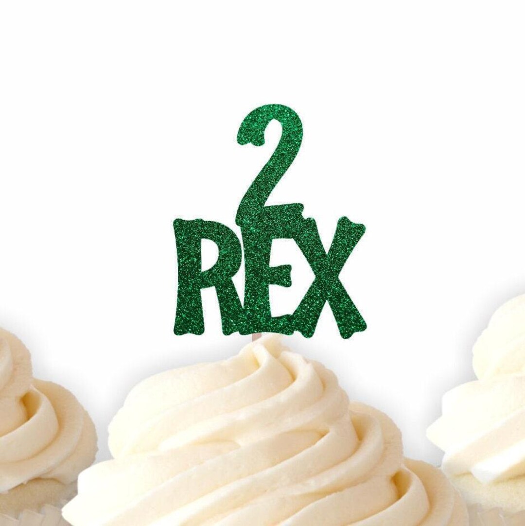 2 Rex Cupcake Toppers, T-rex Dinosaur Themed 2nd Birthday Party ...
