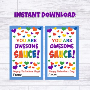 Awesomesauce Applesauce Valentine - Classroom Valentine, Kids Valentine, Valentine Treat, Personalized Printable, Valentine&#39;s Day