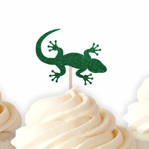 Lizard Cupcake Toppers, Gecko Food Picks, Lizard Party Decor, Rainforest Party, Zoo Birthday Party Decorations,