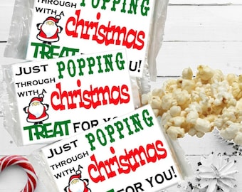 Descarga instantánea de envoltorios navideños para palomitas de maíz - Palomitas para microondas, imprimibles navideños, fiesta de Navidad, funda para palomitas