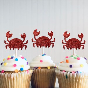 Crab Cupcake Toppers, Crab Food Picks, Beach Party Decor, Ocean Party Decor, Under the Sea Party Supplies, Beach Themed Shower