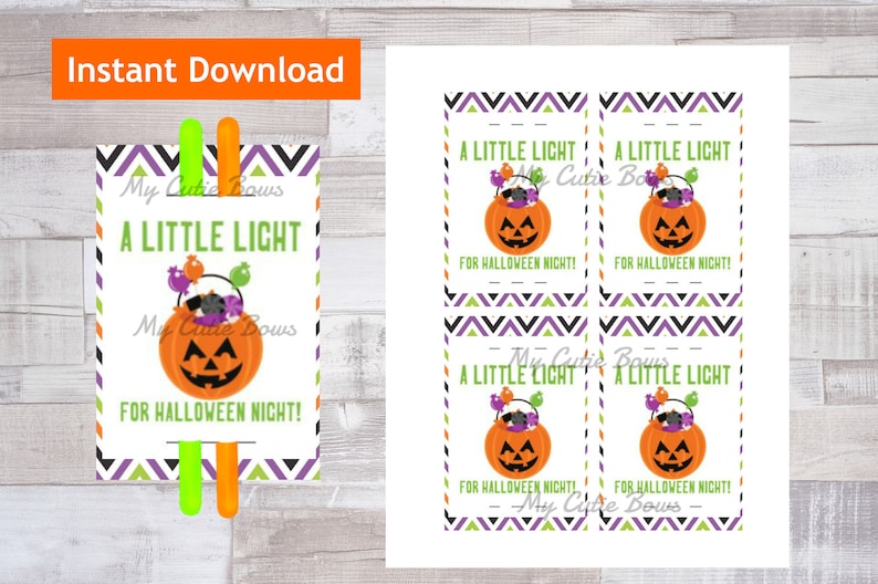 A Little Light For Halloween Night Glow Stick Tags Candy Alternative Trunk or Treat Class Gift Glow Bracelet Glow Necklace image 1