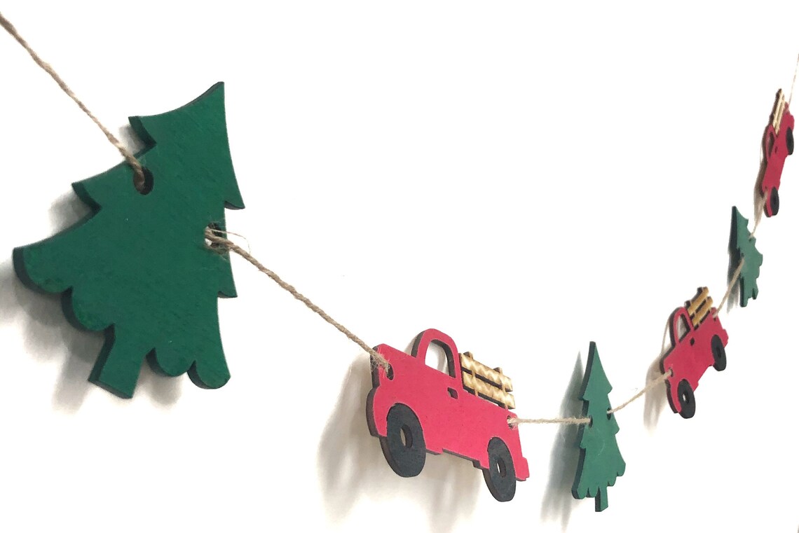 Red Farm Truck Garland Wood Banner Christmas Tree Farm - Etsy