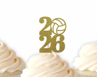 2027 Volleyball Glitter Cupcake Toppers - Volleyball Player, Graduation Party Cupcake Toppers, Class of 2027 , High School Grad,