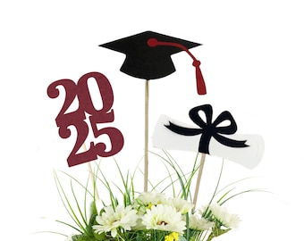 6 Piece Class of 2025 Graduation Party Decorations - College Graduation, Centerpiece Picks, High School Graduation, Table Decor