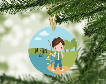 Boy Fishing Personalized Christmas Ornament - Fishing Ornament Personalized Gift