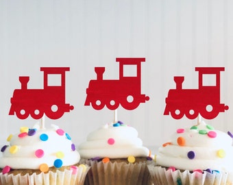 Train Cupcake Toppers - Train Birthday Party, Travel Theme, First Birthday, Chugga Chugga Two, Train Cupcakes, Food Picks