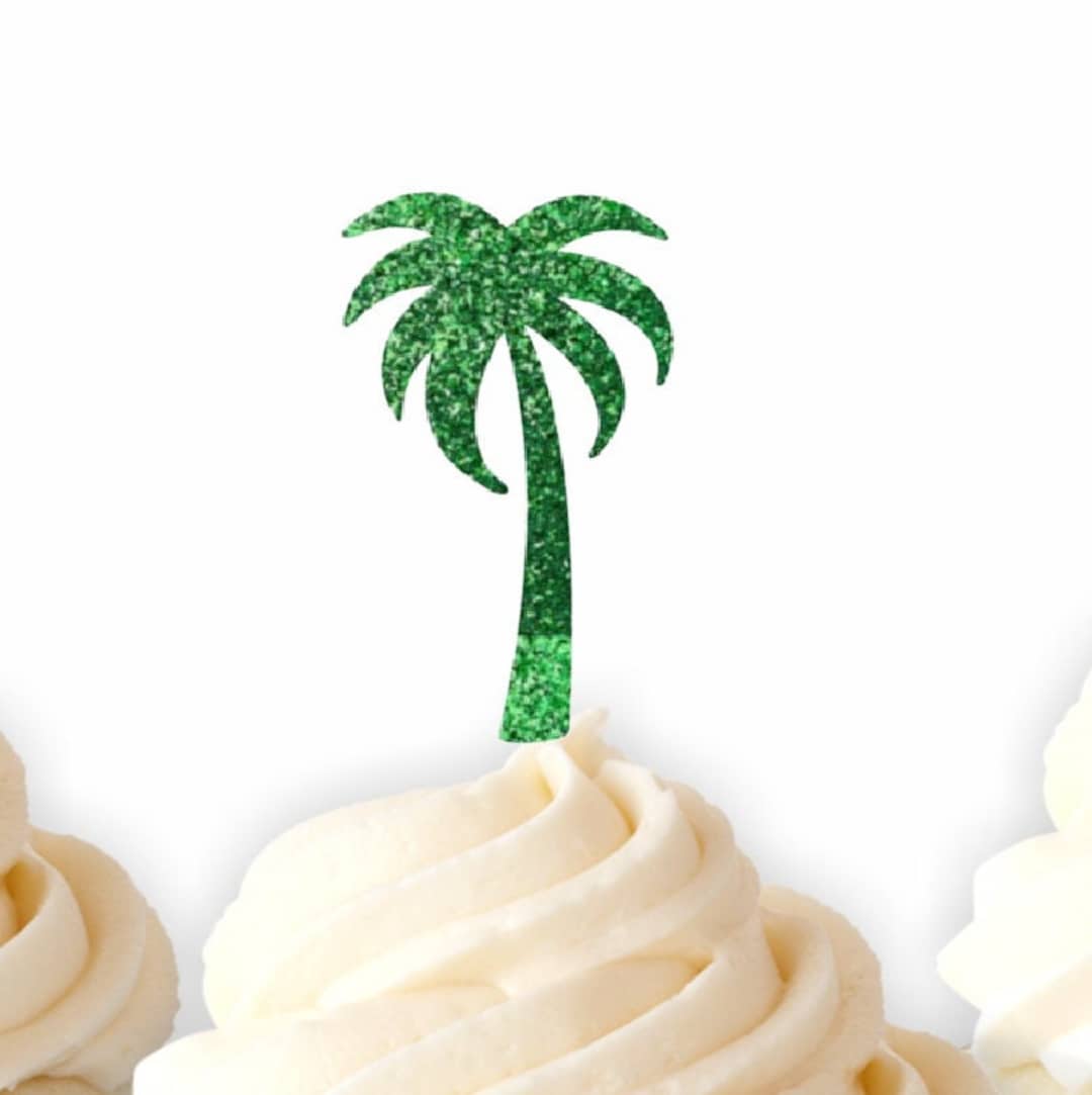 Palm Tree Glitter Cupcake Toppers, Palm Tree, Party Decorations