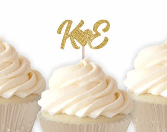 Wedding Cupcake Topper, Custom Monogram Cup Cake Sign, Engagement Party Cupcake Picks, Bridal Shower Decorations, Initials Decor