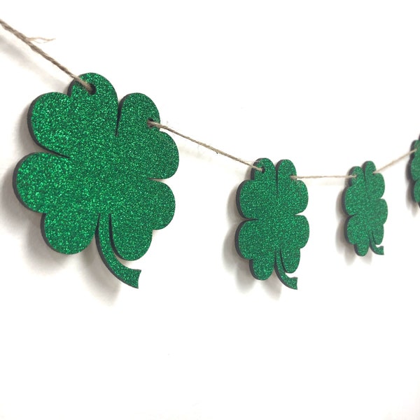 Shamrock Garland -  St Patrick’s Day Glitter Wood Banner, Shamrock Banner