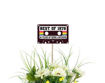 50th Birthday Party Centerpiece Picks - Best of 1976 Birthday, Vintage 50th Birthday, Cassette Tape, 70's Party