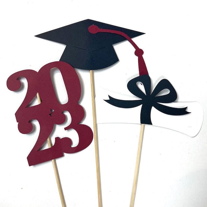 6 Piece Class of 2024 Graduation Party Decorations College Graduation, Centerpiece Picks, High School Graduation, Table Decor image 3