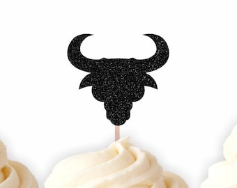 Bull Head Cupcake Toppers, Bull Party Decor, Cowboy Cupcake Toppers, Wild West Birthday Party Decorations,  Western Party Decor,