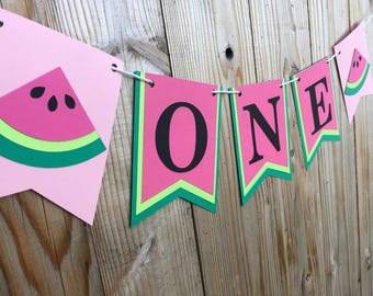 Watermelon Birthday Banner - One In A Melon, High Chair Banner, One Banner, Watermelon Party, Summer Birthday