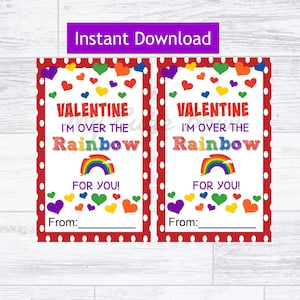 Over the Rainbow Valentine&#39;s Day Printable Tag - Instant Download,  Kids Non-Candy Valentine, Kids Valentine, Crayon Valentine