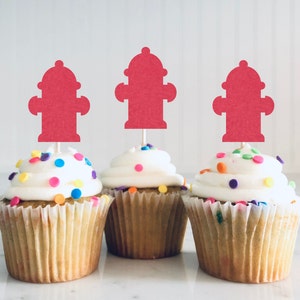 Fire Hydrant Cupcake Toppers - Firehouse Birthday Party food Picks, Fire Engine party decor