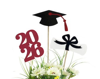 6 Piece Class of 2026 Graduation Party Decorations - College Graduation, Centerpiece Picks, High School Graduation, Table Decor