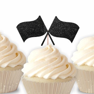 Race Flags Cupcake Toppers - Racing Birthday Party Decorations, 2nd Birthday, Race Car Party, Two Fast Birthday