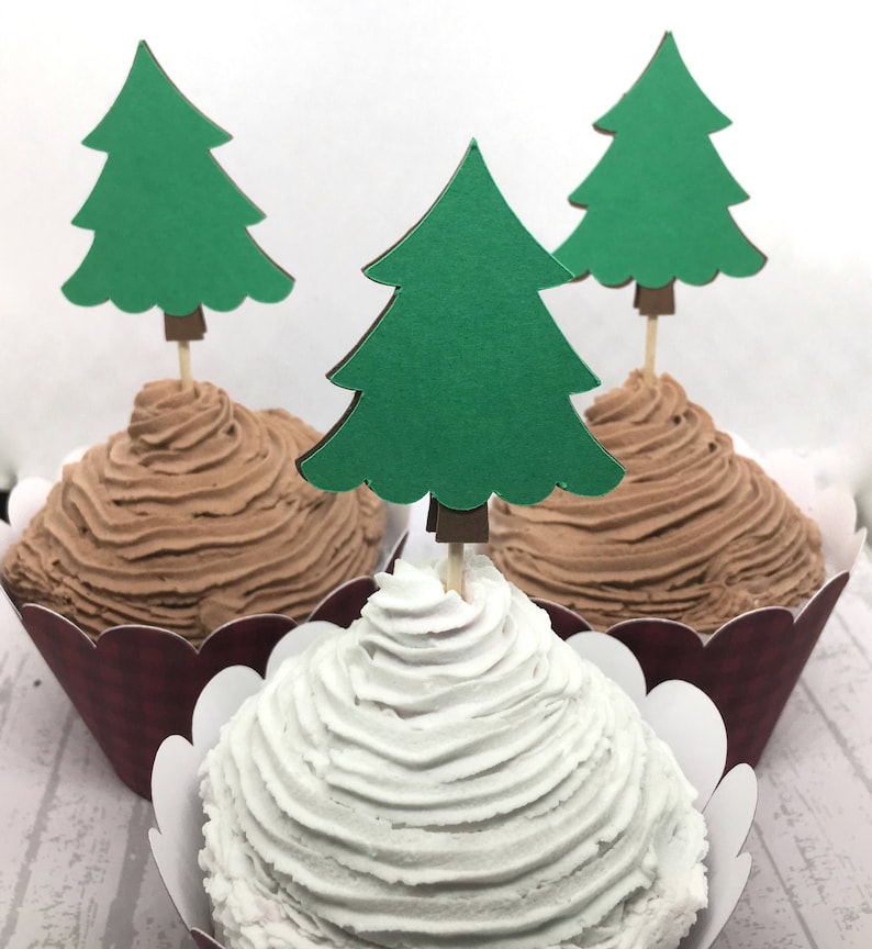 Pine Tree Cupcake Toppers Camping Birthday Party Decor Etsy