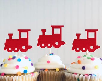 Train Cupcake Toppers - Train Birthday Party, Travel Theme, First Birthday, Chugga Chugga Two, Train Cupcakes, Food Picks