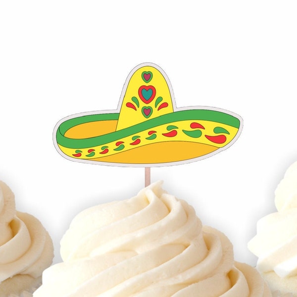 Sombrero Cupcake Toppers, Cinco de Mayo, Taco Party, Taco bout a baby, Mexican Birthday, Fiesta Shower, fiesta bachelorette