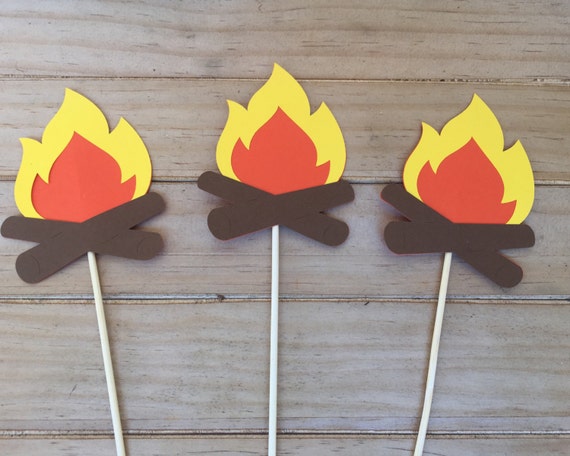 Campfire Centerpiece Picks Camping Theme Birthday Party Etsy