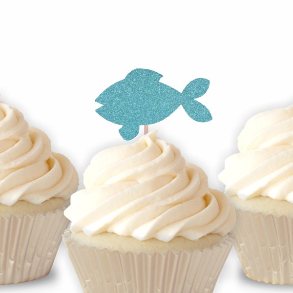 Fish Cupcake Toppers, Fishing Birthday Party Decor, Ocean Decor, Beach Baby Shower, Nautical Party Decoration