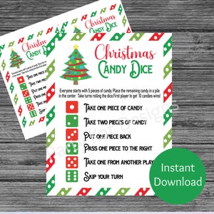 Jogo de dados de doces de Natal, download instantâneo, impressão de Natal, jogo de festa, jogo de Natal