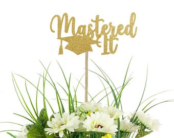 Mastered It Glitter Centerpiece Picks - Class of 2026 Graduation Party Decor, College Graduation, Master's Degree
