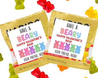Valentine's Day Stickers , Gummy Bear Fruit Snack Valentine Stickers, Beary Happy Valentine, Kids Classroom Valentine, School Party