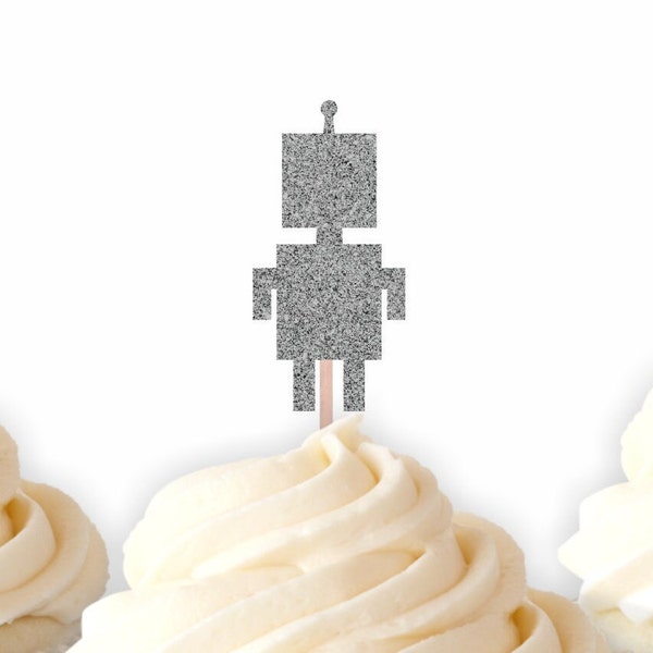 Robot Cupcake Toppers, Robot Party Decorations, Robot Birthday Party, Science Party, Engineer Party Decor,  Robot Food Picks,