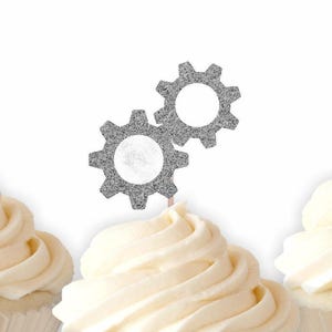 Gear Cupcake Toppers, Robot Food Picks, Mechanic Birthday Party Decor, Engineer Party Decor, Gears Food Picks, Steampunk Party Decorations,