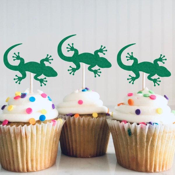 Lizard Cupcake Toppers - Zoo Birthday Party, Party Decorations, Gecko Toppers, Rainforest Party