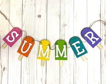 Summer Popsicle Wood Garland - Home Decor - Fireplace garland - Summer garland - Summer Decor - Ice Pops