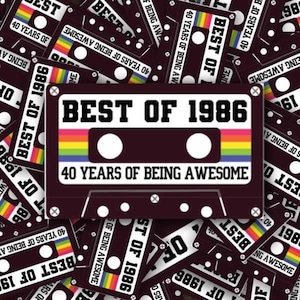 1986 Cassette Stickers, 40th Birthday Party, 80's Theme, 80's Party, Envelope Seal, Favor Stickers