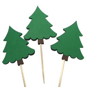 Pine Tree Cupcake Toppers - Camping Party, Birthday Party, Wilderness Party, Forest Theme, food Picks