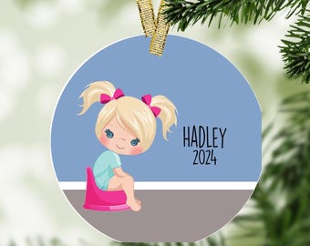 Girl Potty Training Personalized Christmas Ornament, Potty Ornament, Personalized Gift, Milestone Ornament, Toddler Ornament