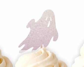 Ghost Glitter Cupcake Toppers, Halloween Party, halloween Cupcakes, Halloween Birthday, Hey boo, Little Boo,