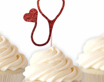 Stethoscope Glitter Cupcake Toppers - Nurse cupcakes, Doctor cupcake toppers, College graduation,