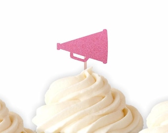 Megaphone Cupcake Toppers, Cheerleader Birthday Decor, Cheerleading Food Picks, Cheer Party Decorations, Cheer Team Party