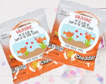 Valentine's Day Snack Stickers, Goldfish Valentine For Kids, School Class Gift,