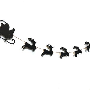Santa and Reindeer Garland - Christmas Decoration, Christmas Banner, Fireplace Garland, Holiday Decoration, Wood Garland