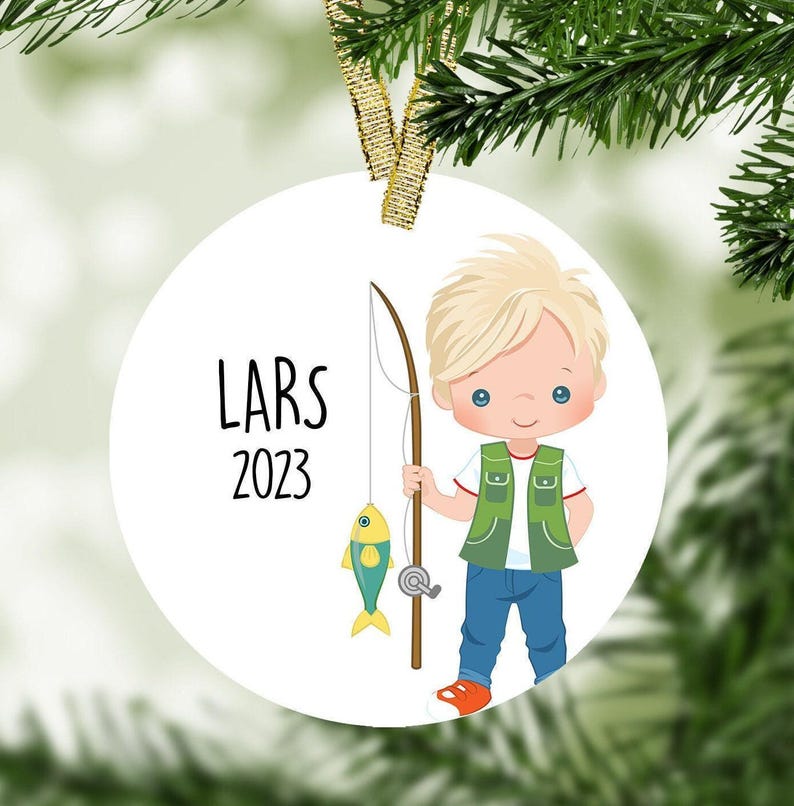 Boy Fishing Personalized Christmas Ornament - Fishing Ornament Personalized Gift image 2