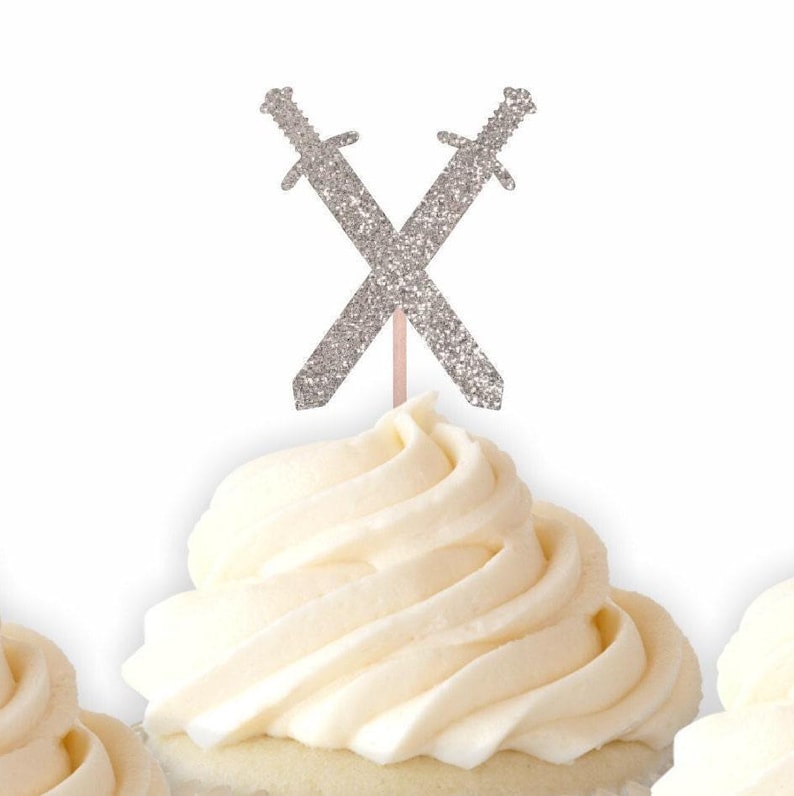 Sword Cupcake Toppers, Medieval Cupcake Toppers, Knight Birthday Party, Fantasy Dragon Party Decorations, Fairytale Party Decor image 1
