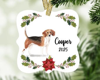 Personalized Beagle Christmas Ornament, Custom Pet Ornament, Dog Mom Gift, Dog Memorial Keepsake, Holiday Decor
